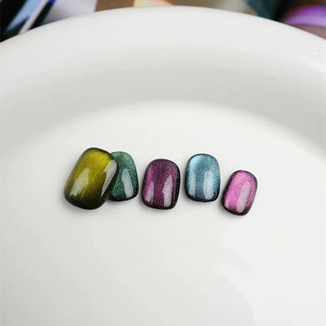 Qfdian 10pcs Colorful Handmade Press on Nails Cat Eye Glitter False Nails Manicure Decoration for Women Wearable Adhesive Fake Tips Art